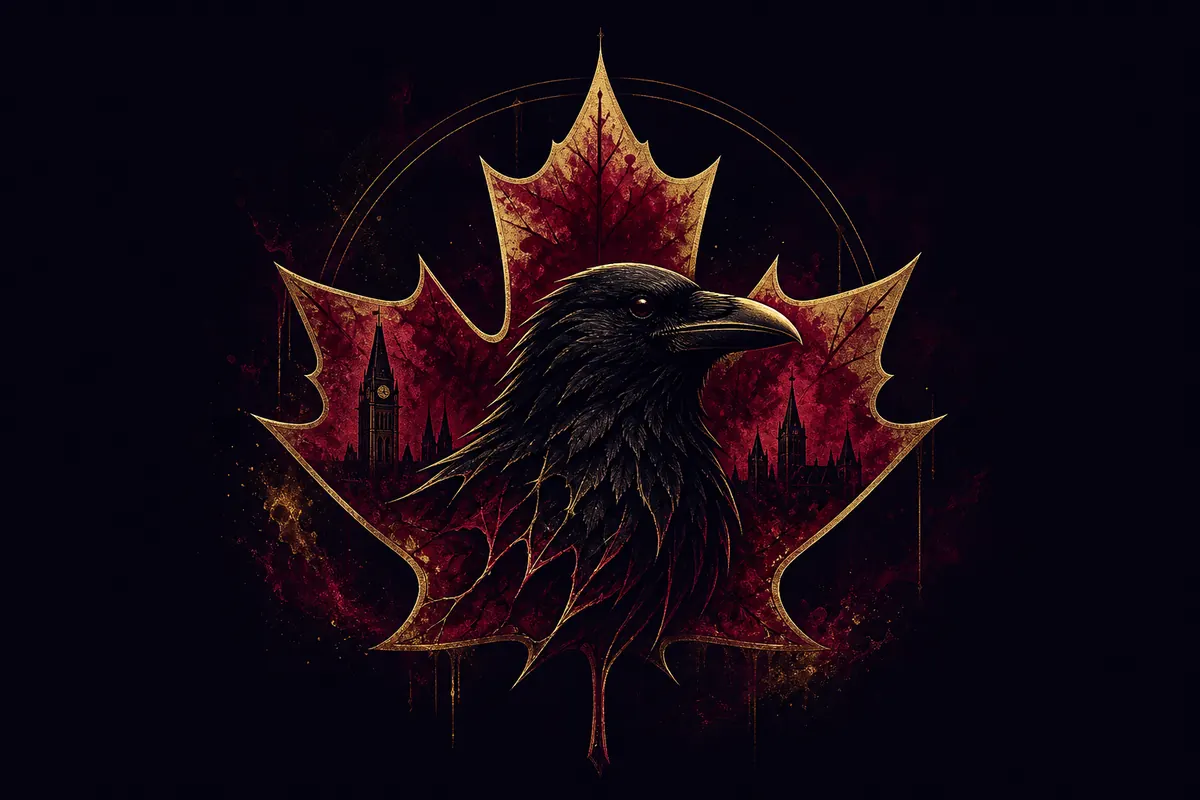 Symbole de feuille d'érable et corbeau